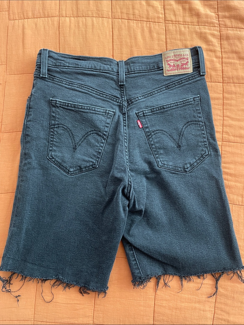 Levi's Black High-Rise Frayed Hem Denim Shorts - Picture 2 of 2
